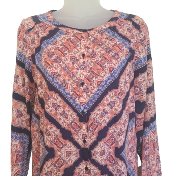 Lucky Brand Size Small Boho Patterned Button Up Blouse Top - Picture 2 of 7